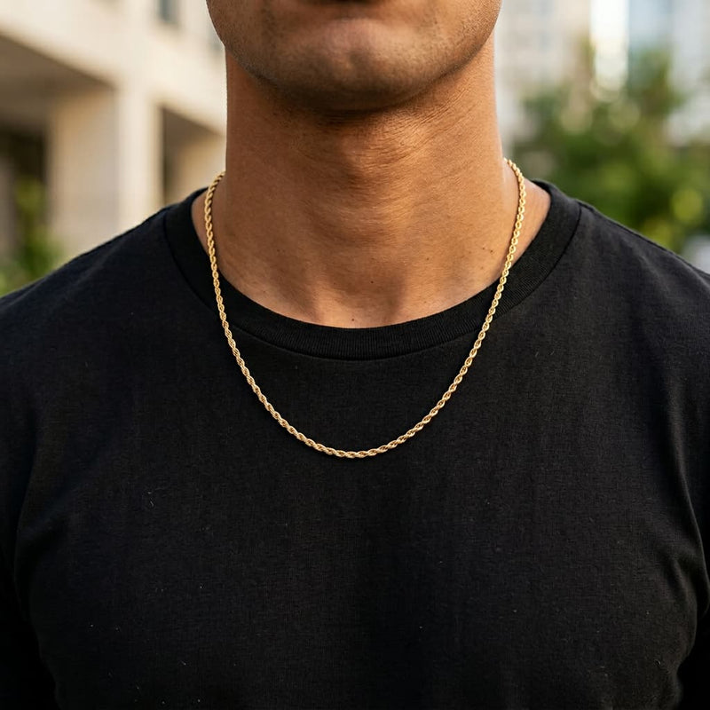 Lucca Rope Chain in Silver — 3mm stainless steel rope chain necklace