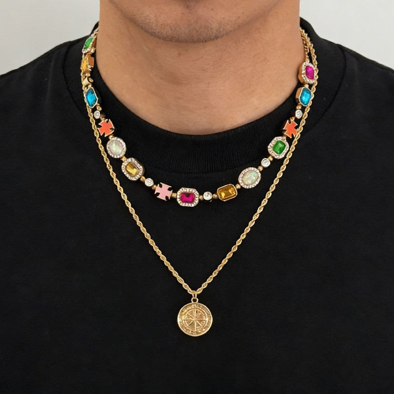 Old-money gemstone and compass layered necklace set — Jaxson Cole