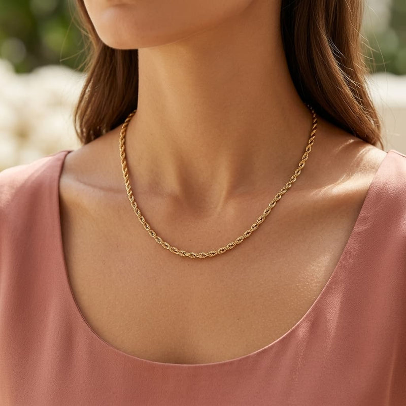 Lucca Rope Chain in Gold — 3mm stainless steel rope chain necklace