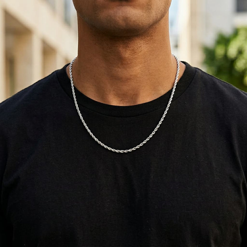 Lucca Rope Chain in Gold — 3mm stainless steel rope chain necklace