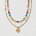 Amalfi Gemstone Necklace Set — gold-tone layered gemstone necklace with compass pendant | Jaxson Cole