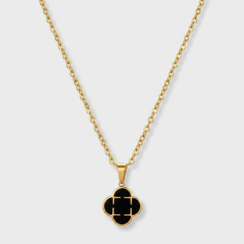 Portofino Clover Necklace in Black — gold-tone clover pendant necklace