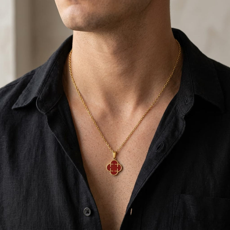 Portofino Clover Necklace — gold-tone clover pendant necklace in black, green, white and red