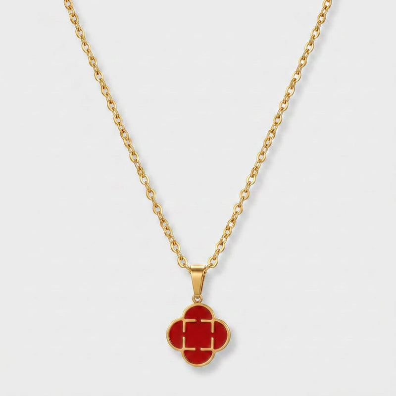 Portofino Clover Necklace in Red — gold-tone clover pendant necklace