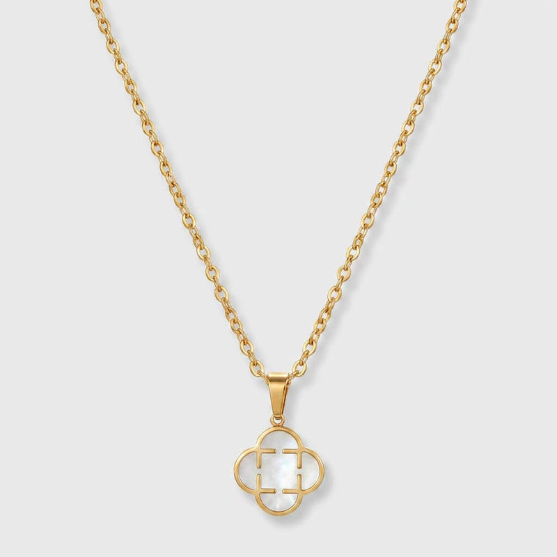 Portofino Clover Necklace in White — gold-tone clover pendant necklace
